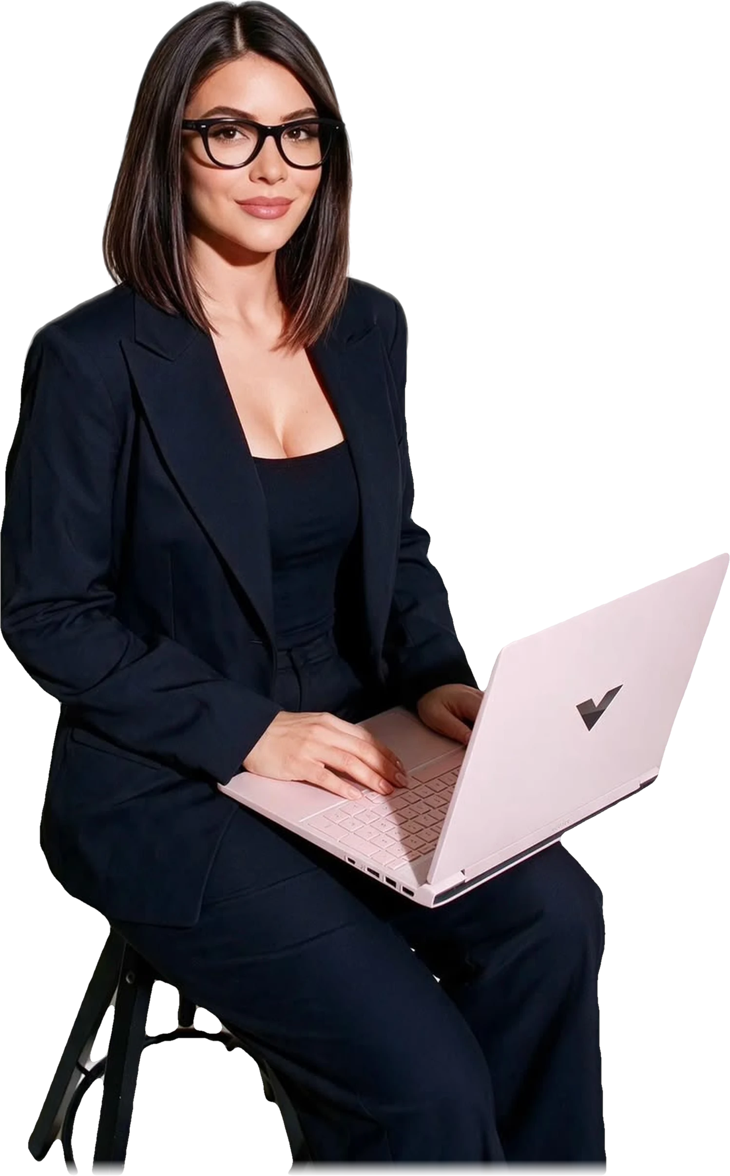Ruth Herrera, sentada con su laptop